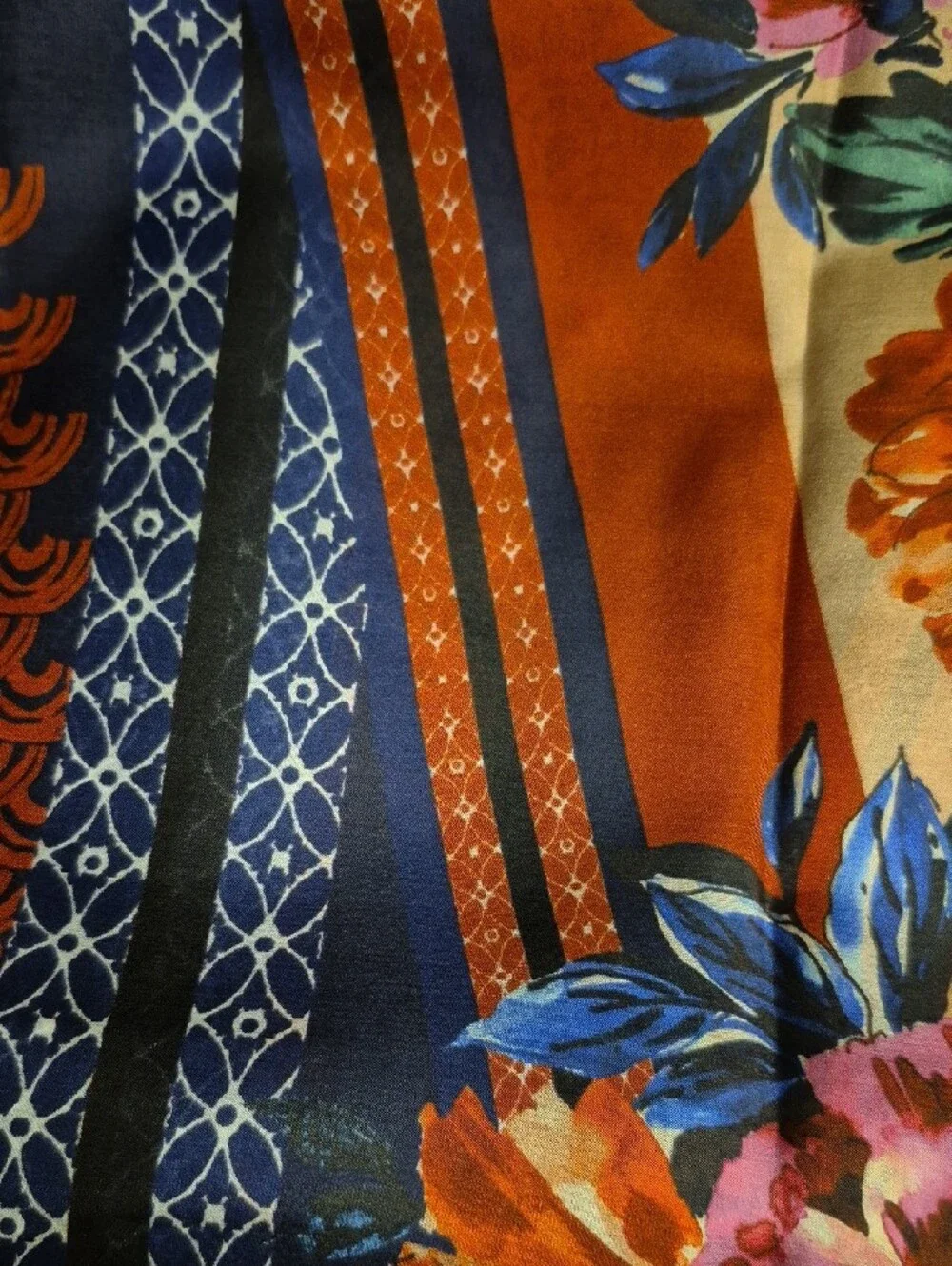 Johnny Was Floral Silk Scarf with Pink and Orange Blooms (44
